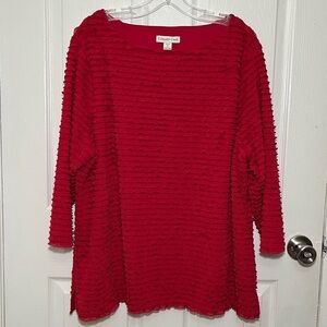 COLDWATER CREEK Red Ruffle Crepe 3/4 Sleeve Women Plus Size Top | size 2X